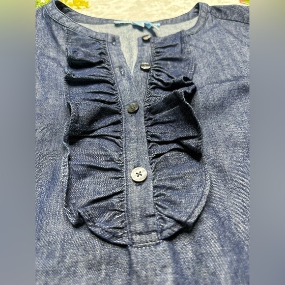 Draper James Chambray Ruffle 3/4 Bell Sleeve 100% Cotton Shift Dress Womens 6 - Picture 6 of 16